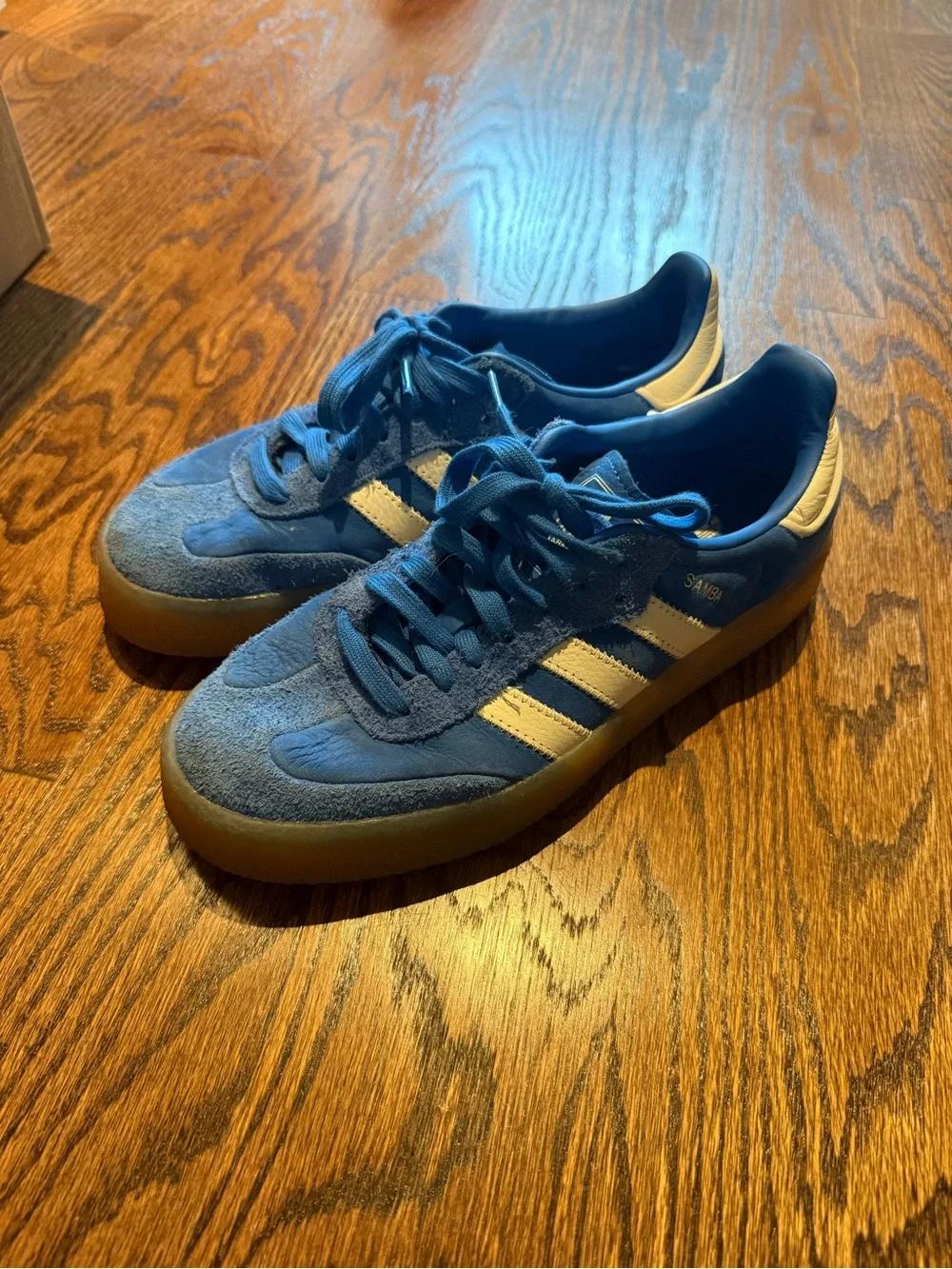 adidas Samba Suede Sneaker in Blue & White with Gum Sole